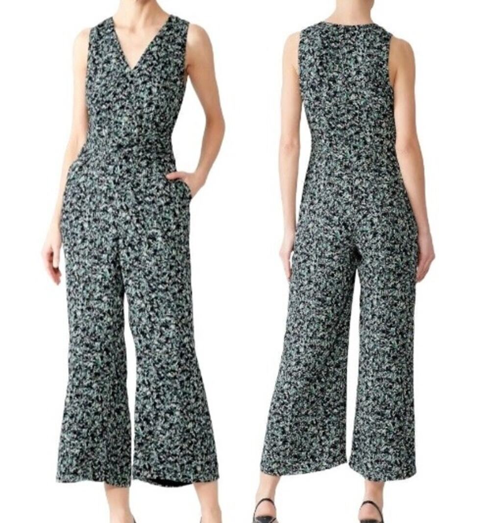 Greylin Anthropologie Sleeveless Floral Print Wide Leg Jumpsuit Cropped Sz XS
